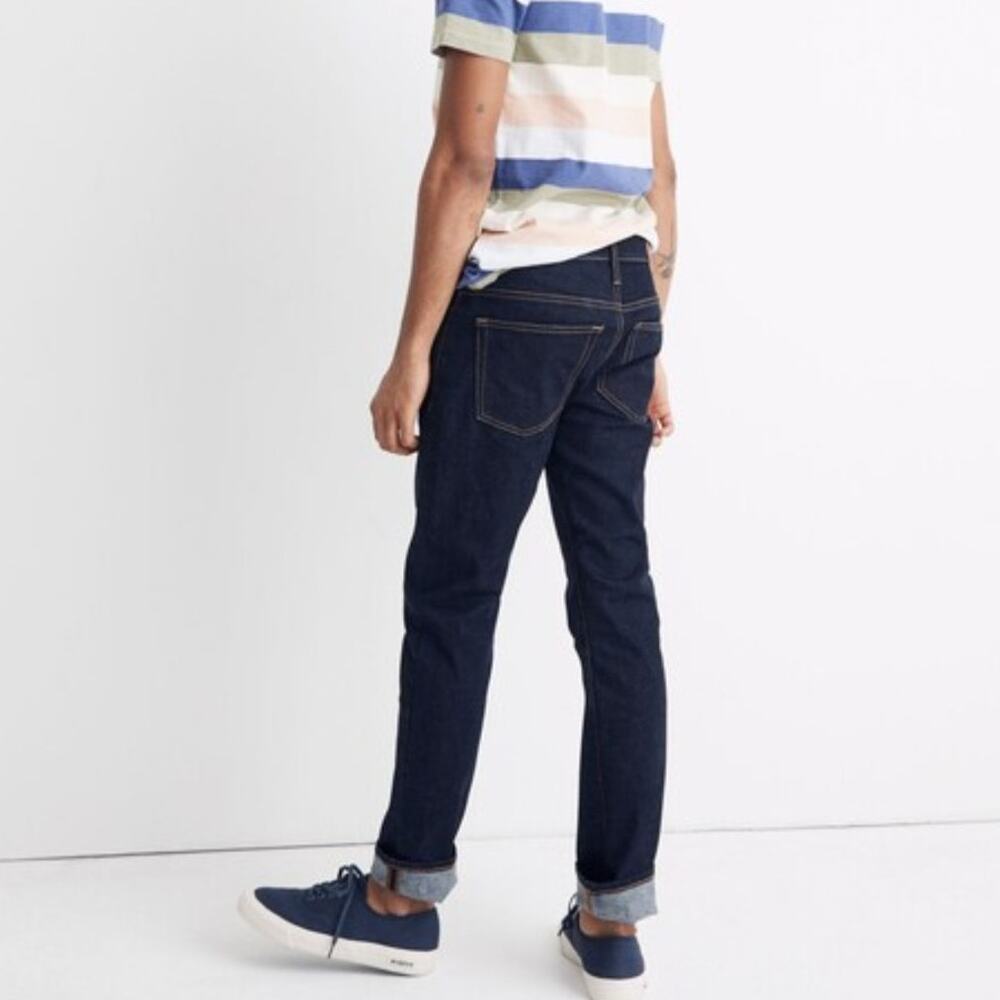 Madewell Mens Straight Jeans Dark Rinse Wash Relaxed Flex Denim Button Zip 28x30 - Picture 2 of 12